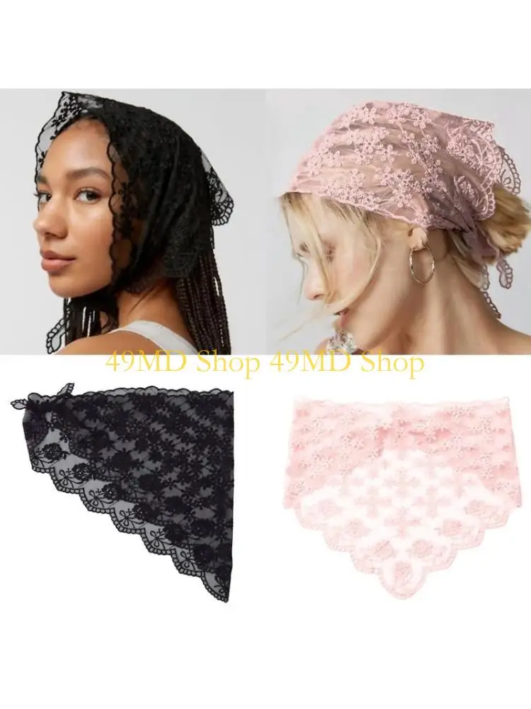 

49MD French Styles Headscarf Flower Bandana for Women Lace Headwrap Photo Accessory