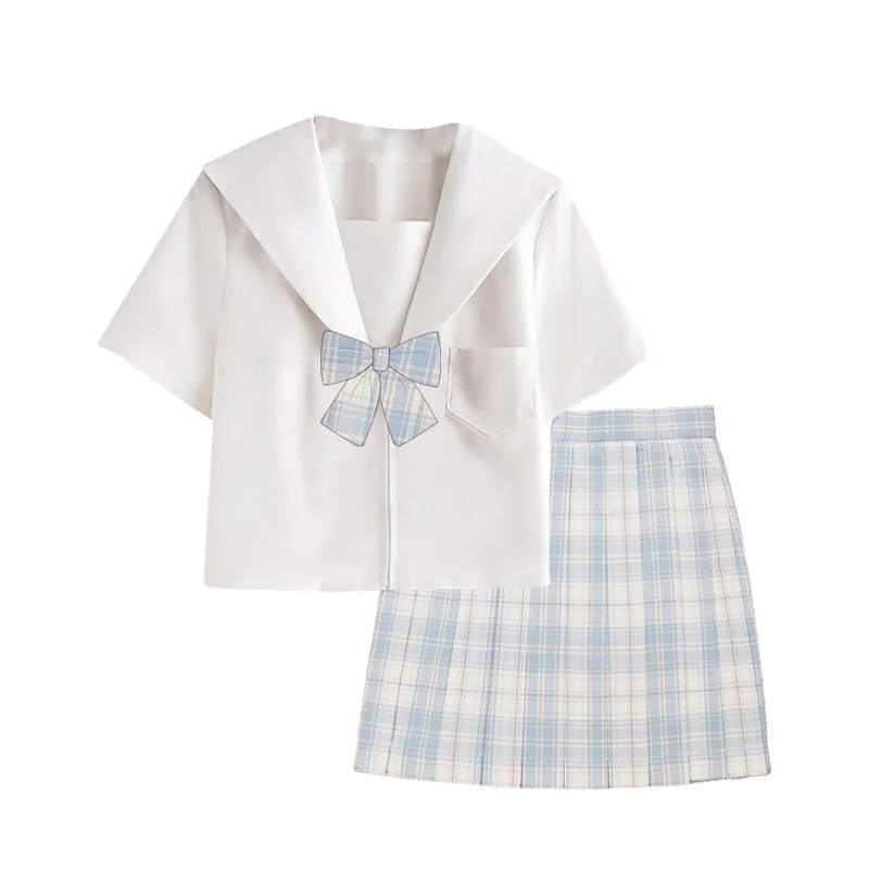 Ricamo giapponese Tre libri JK Uniforme Uniforme da marinaio Stile college Abito con gonna a pieghe stile college a maniche corte