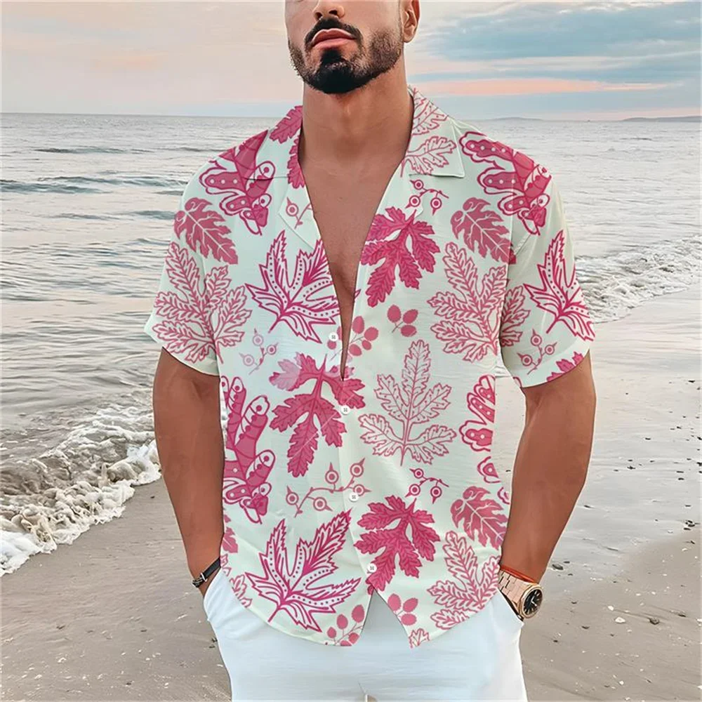 Summer men's casual short sleeved shirt Beach shirt Plant flower 3D printed Hawaiian men's lapel short sleeved shirt 2024 New