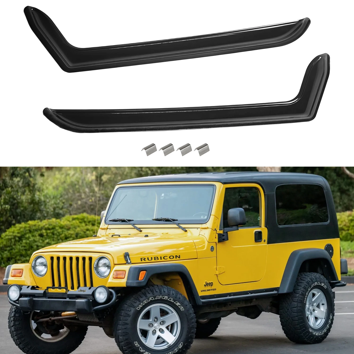 

For Jeep Wrangler TJ 2-Door 1997-2006 Smoke Inline Wind Deflectors 2pcs Set Window Visor Sun Rain Vent Guards