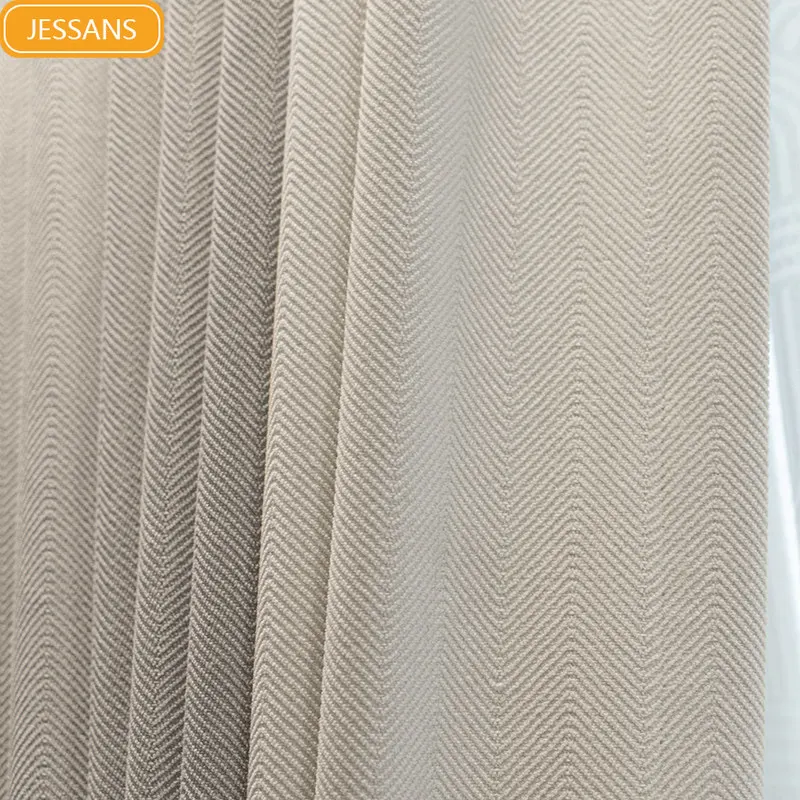 Herringbone Pattern Chenille Jacquard Stitching Thickened Curtains for Living Room Bedroom French Window Custom Window Screen