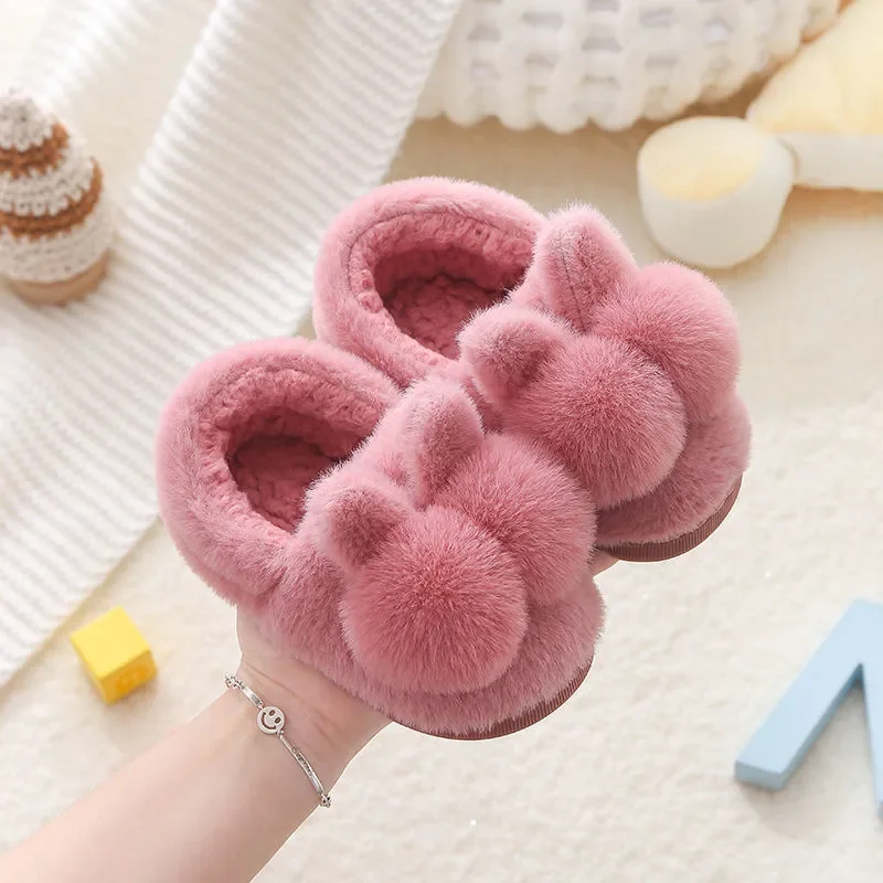 Winter Kids Cotton Slippers 2022 New Baby Toddler Indoor Shoes Cute Cartoon Rabbit Child Home Slippers Boys Girls Fur Pantuflas