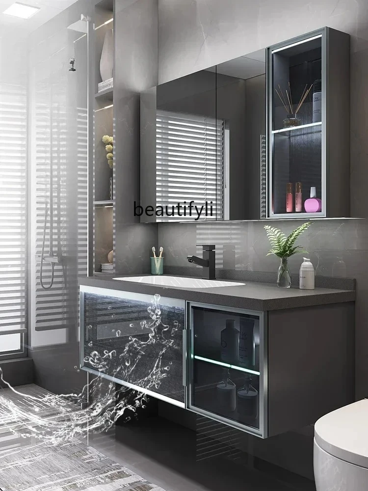 

New Arrivals Light Luxur Stone Plate Ceramic SeamleWhole Washbin Bathroom Cabinet Combination Simple Bathroom Table S03