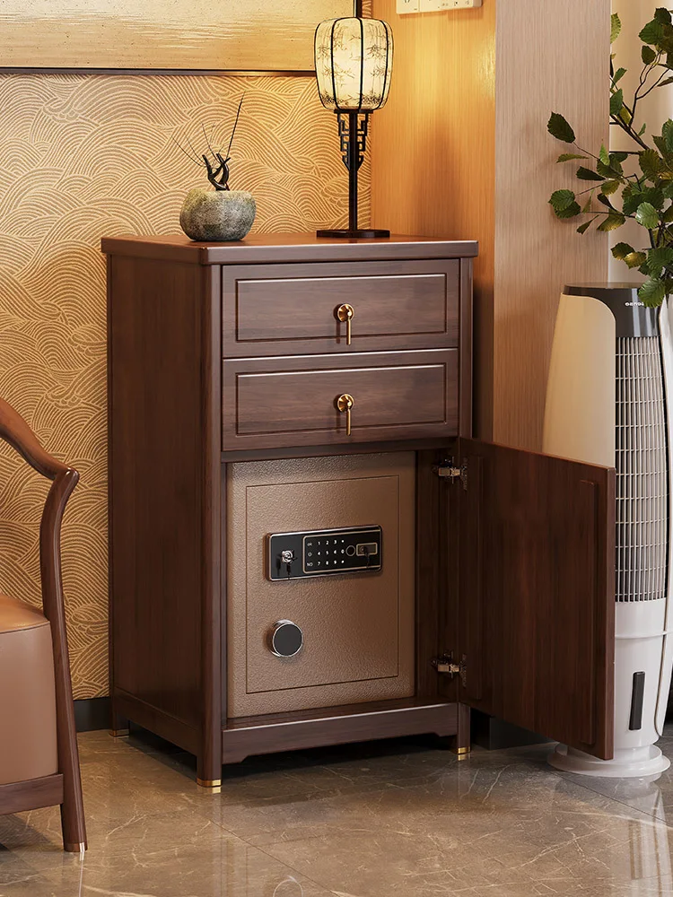 Solid wood bedside table, safe, integrated with fingerprint password lock, new smart hidden anti-theft safe for home use
