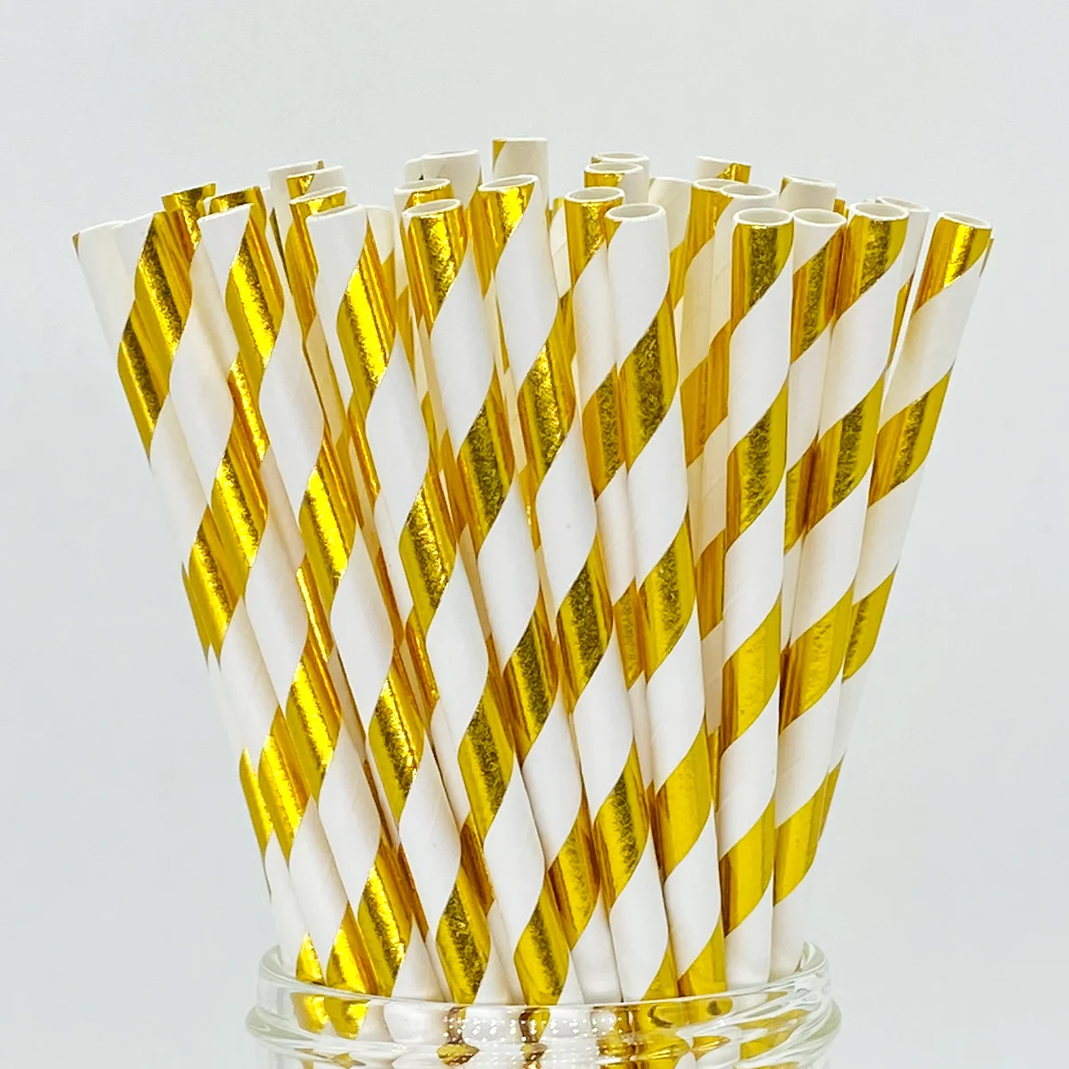 

100pcs gold stripe drinking straw bulk durable disposable paper stick cake cocktail smoothies decoration 6mmx197mm