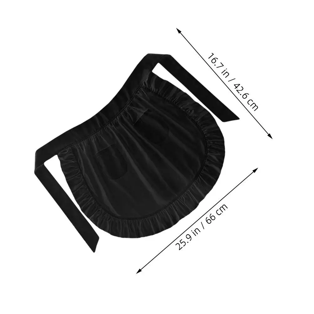 Women's Black Maid Apron Half Waist with Dual Pockets Ruffled Design for Kitchen Cooking Serving Restaurant Waist Black Apron