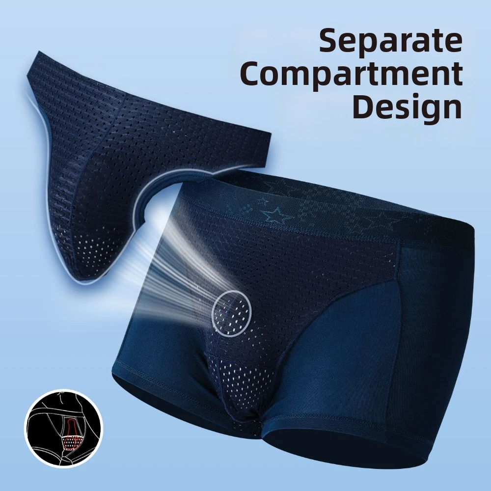 Quick-Drying Men's Mesh Boxer Briefs Split Design Separation Male Ice Silk Panties Four-Way Stretch Thin Mesh Underwear for Man