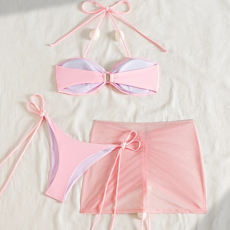 3 Pcs Swimsuit with Skirt Bikini Halter Swimsuit Brazilian Bikini Set Swimwear for Women Sexy Bathing Suits Summer Female