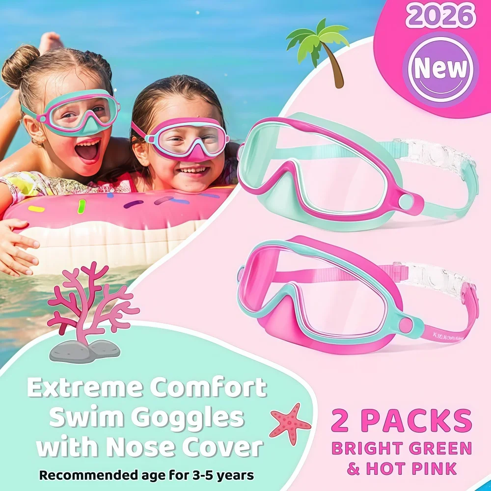 Kids Swim Goggles with Nose Cover UV Anti-Shattered Wide View Anti-Fog Swimming Diving Mask for Children Aged 3-5 view 3