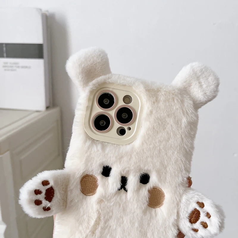 For Samsung Galaxy S10E S10 S9 S8 S7 S6 S10 Note 10 LIte 10 Plus 9 8 Cute White Bear Brown Bear Ears Phone Case Plush Back Cover