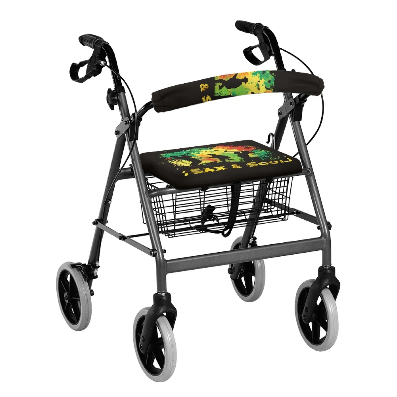 Coloranimal Sax Soul Band 2 Pieces Set Rollator Seat Cover Easy to Install Rollator Seat Backrest Covers for Men