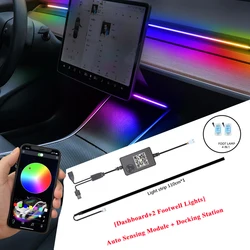 For Tesla Model 3 Y Ambient Lighting Instrument Panel Car Wireless Charging LED Atmosphere Light APP Control USB LED Neon Strips