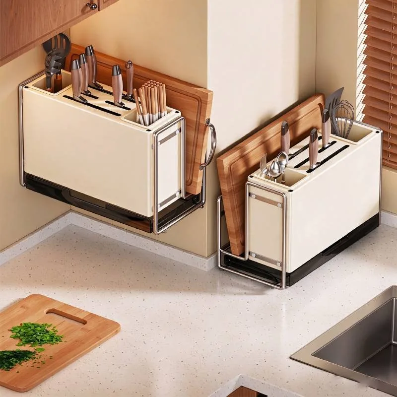 Knife holder Kitchen rackNew kitchen knife disinfection cartridge Drain mildew-proof cutting board cutting board rack Integrated