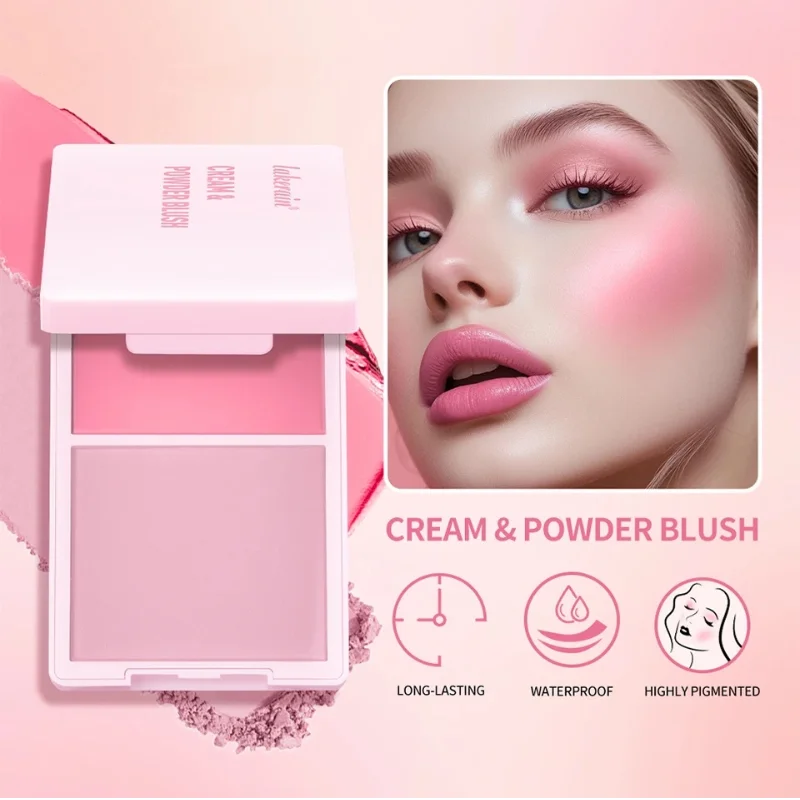 Crema e polvere Fard opaco Trucco Rose Pan Indossare a lunga durata Alto pigmento Fard opaco naturale Duo Cosmtics Dropshipping