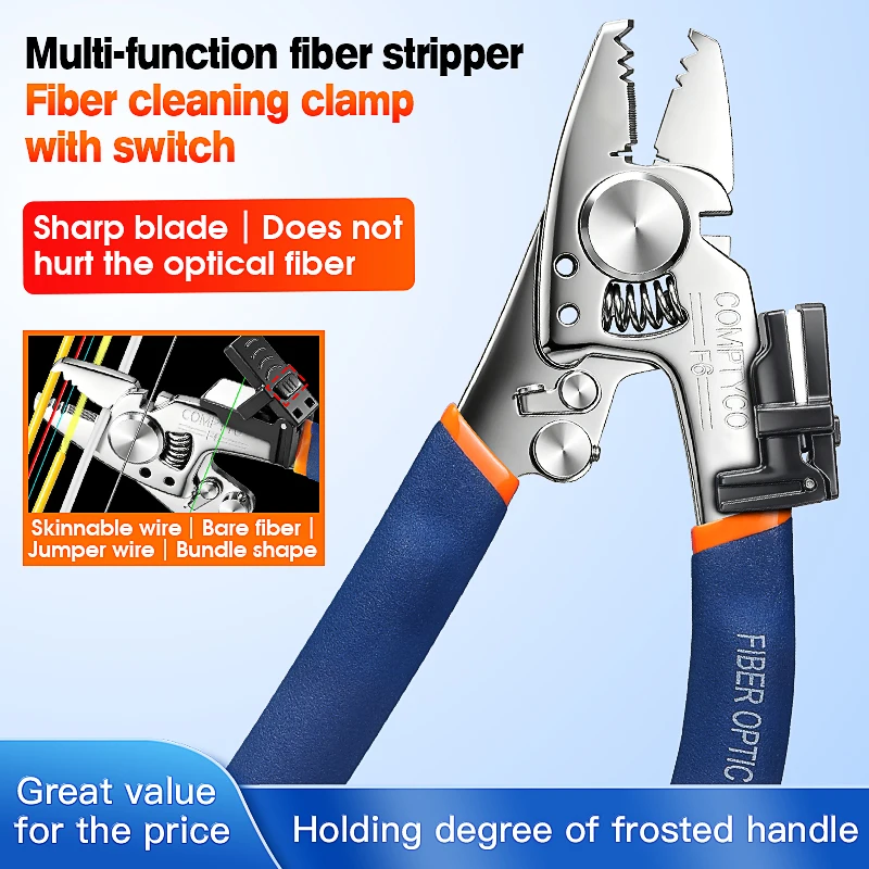 COMPTYCO F6/F7/F9 Fiber Optic Stripper FTTH Multifunctional Optical Fiber Stripping Pliers Wire Strippers With Clean Wiping Clip