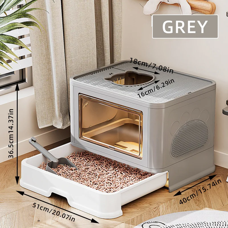 كبير بالكامل صندوق نفايات القط المغلقة درج نمط سبلاش برهان سهلة التنظيف مرحاض القط رائحة التحكم القط كيبلي موزع مجرفة #4