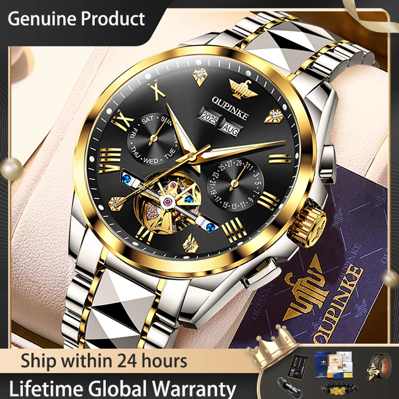 

OUPINKE 3240 Mens Watch Luxury Flywheel Fully Automatic Mechanical Watch﻿ 50M Waterproof Week Date Watches For Man Gifts Box