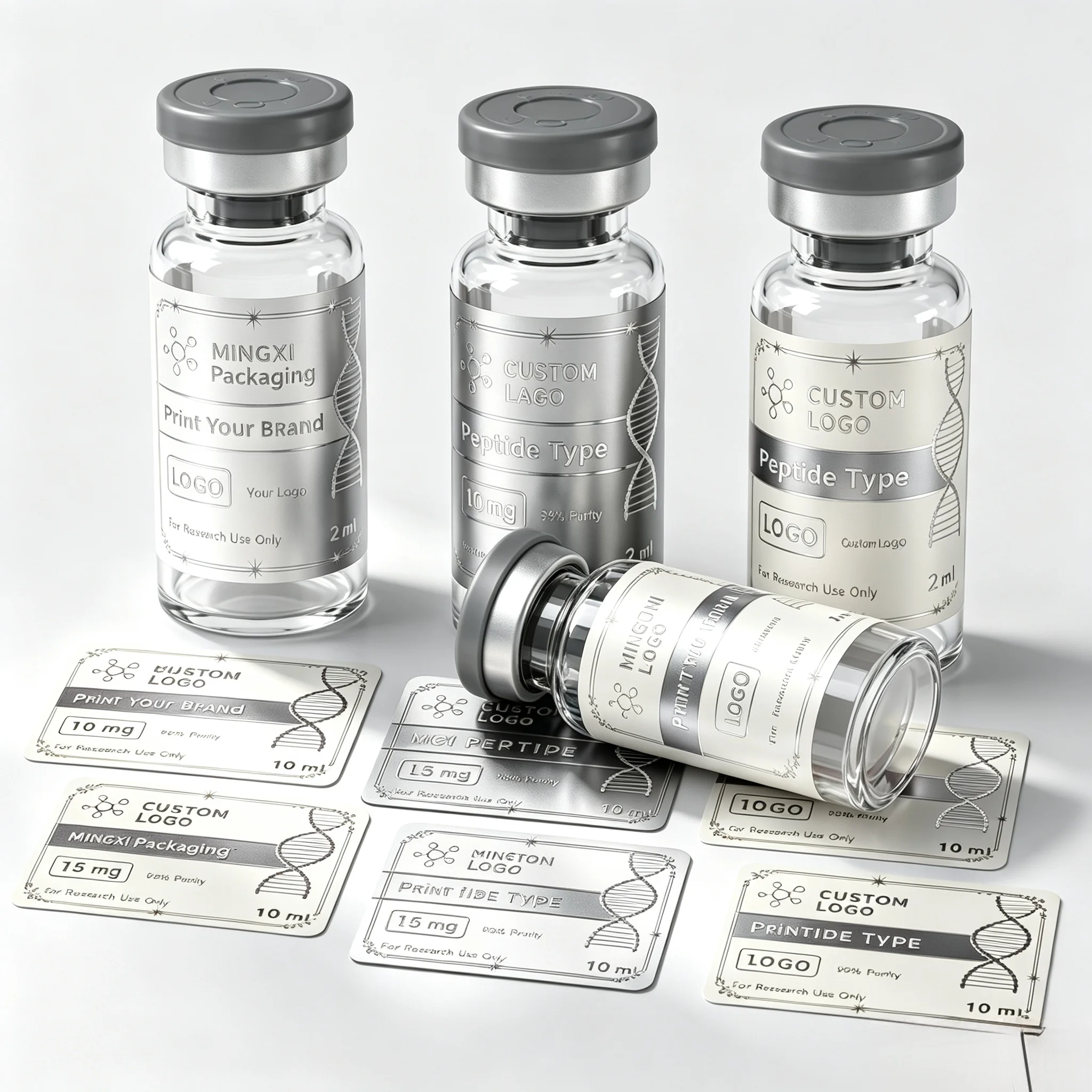 Waterproof High Temp‑Resistant Self‑Adhesive Peptide Vial Labels Precision Printed Stickers for Injectable Health Supplement Via