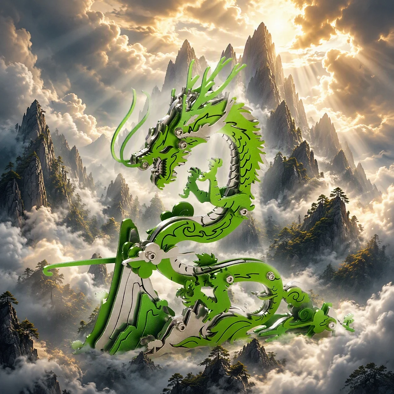 MOKR Chinesischer Drache 3D Metallpuzzle Kinderspielzeug Denkspiel Puzzles für Erwachsene DIY-Modell Weihnachtsgeschenk Bildung Training