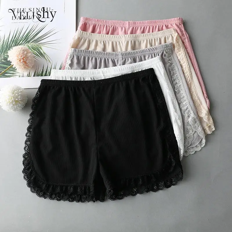 Women Summer Side Lace Safety Shorts Solid Sweet Loose Elastic Short Pants Ladies Anti-walking Boxer Briefs Security Bottoms