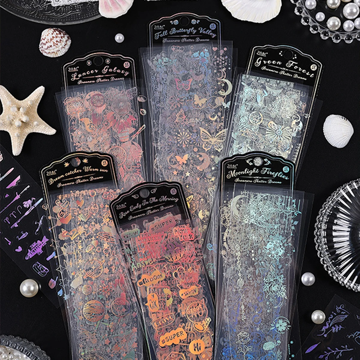 12pcs Colorful Glitter Transparent Stickers,Waterproof PET Stickers With Various Patterns,For Card And Journal Diy Decoration