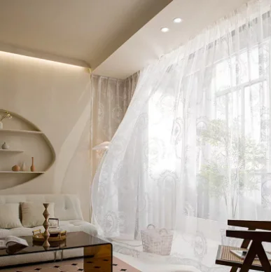 Modern Light Luxury Style New Mirror Flower French Embroidered Curtains Living Room Bedroom Balcony Blackout Curtains