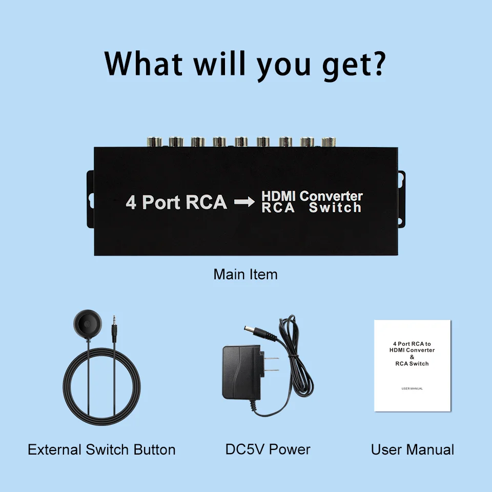 4 Port RCA to  HDMI-compatible converter and 2 RCA switch,4 AV to HDMI-compatible 2 AV RCA with switch the aspect ratio