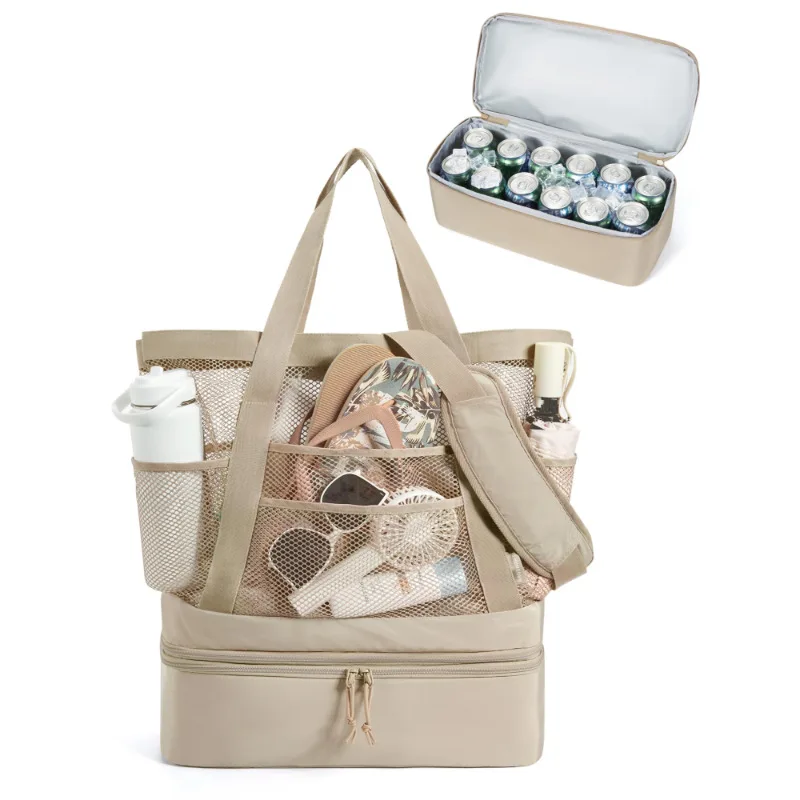 

BAGSMART Beach Bag for Women, Mesh Tote Bags with Zipper, Sandproof Vacation Essentials with Cooler for Swim Cruise Pool