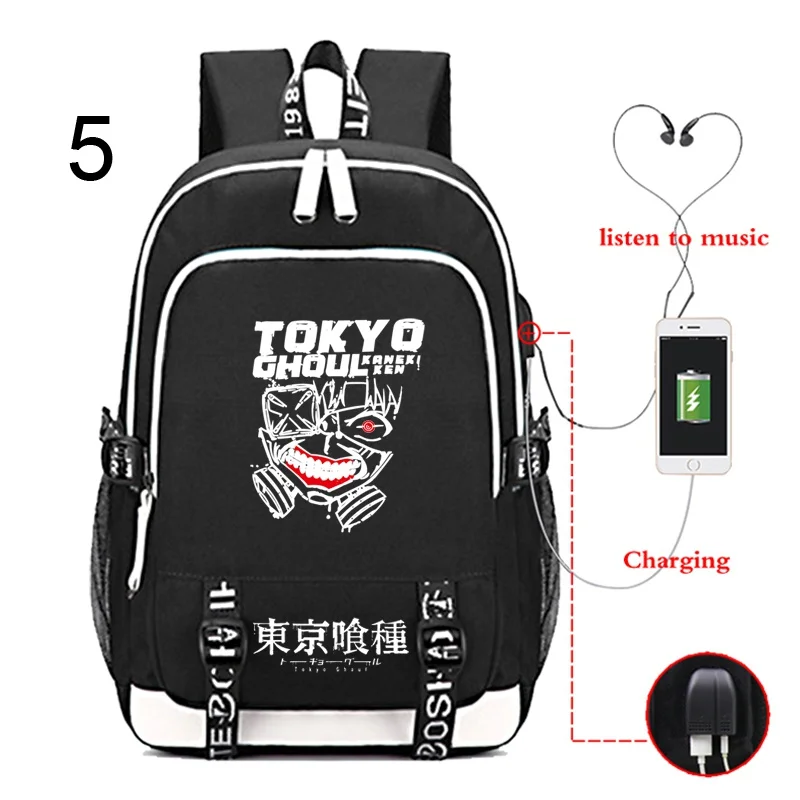 Hot Japan Anime Cartoon Tokyo Ghoul USB Charging Backpack Women Men Travel Backpack Boys Girls Large Schoolbag Student Bag