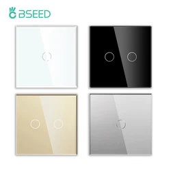 BSEED 1/2/3Gang Wall Touch Switch 1/2/3Way Sensor Light Switches Glass Panel  EU Standard Blue Backlight 220V