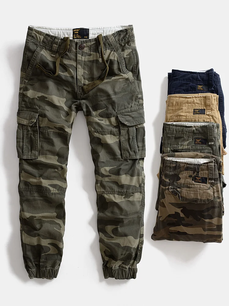 

Мужские спортивные брюки из плотного хлопка, свободного кроя, с манжетами, повседневные, длинные, камуфляжные, рабочие.