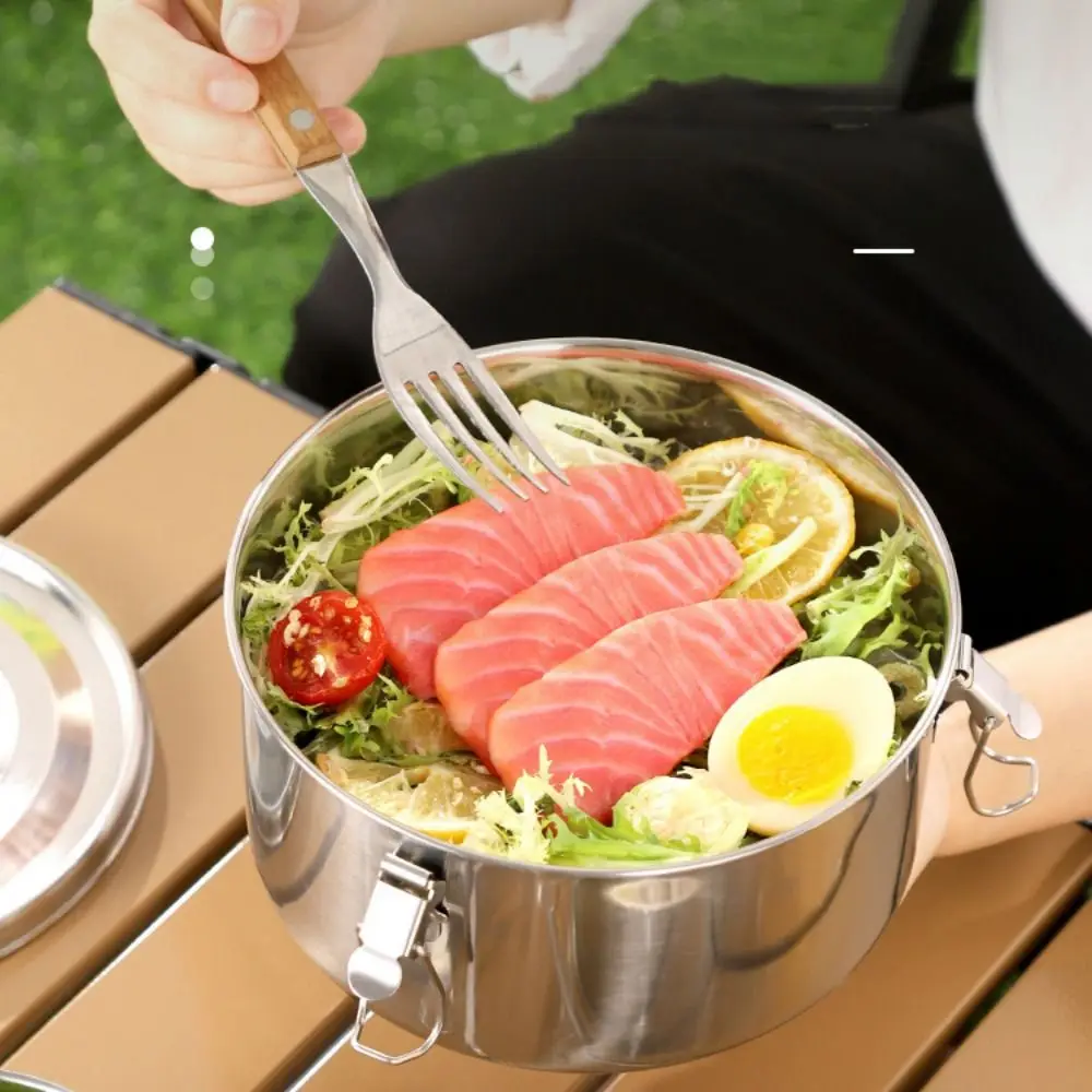 NEW 304 Stainless Steel Lunch Box Round Sealed Food Container Vegetable Fruit Large Capacity Storage Box Picnic