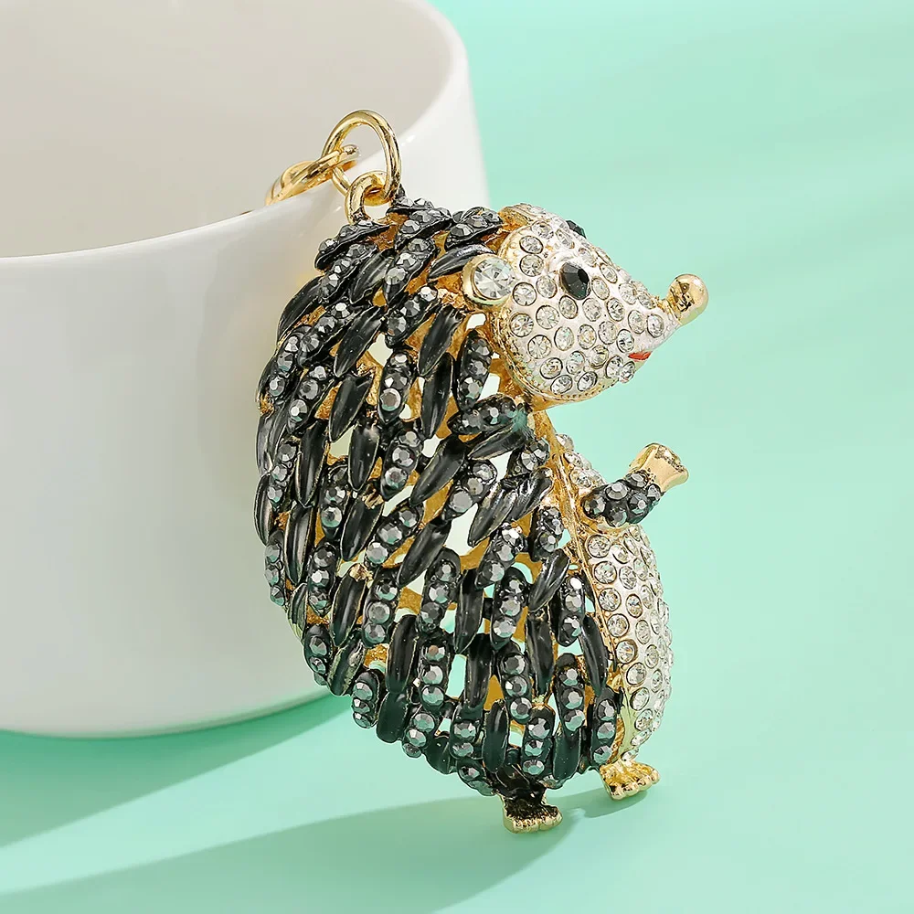 Crystal Hedgehog Rhinestone Keychain Animal Charm Hollow Out Pendant Car Keys Holder Women Bag Ornaments Keyring Accessories