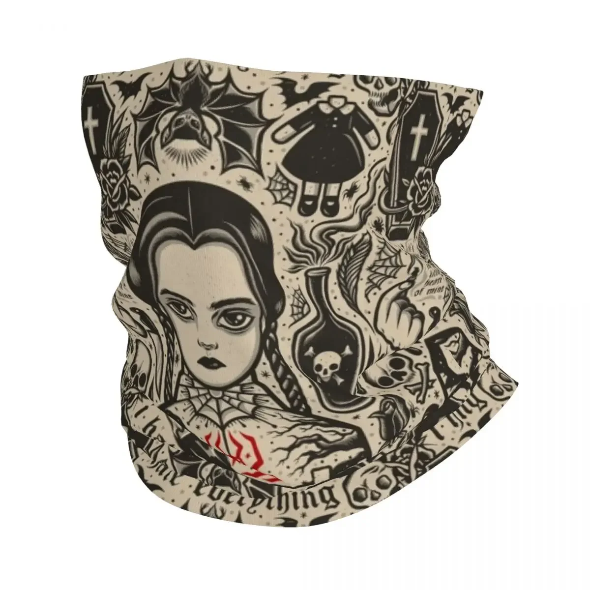 Wednesday Addams Neck Gaiter Women Men UV Face Shield Winter Goth Funny Halloween Bandana Scarf for Ski