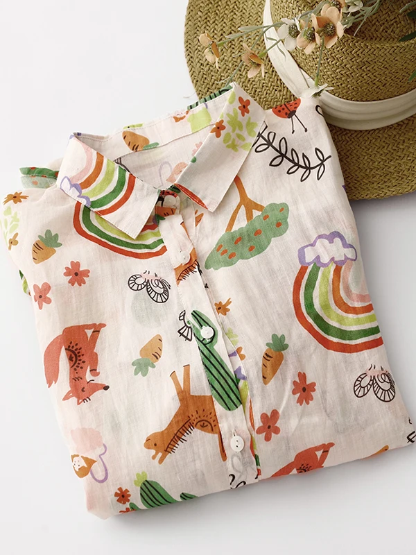 Retro Japanische Cartoon Print frauen irt Sommer Faion Lose Dünne Sonnenschutz Strickjacke Top Kragen Lange Sve