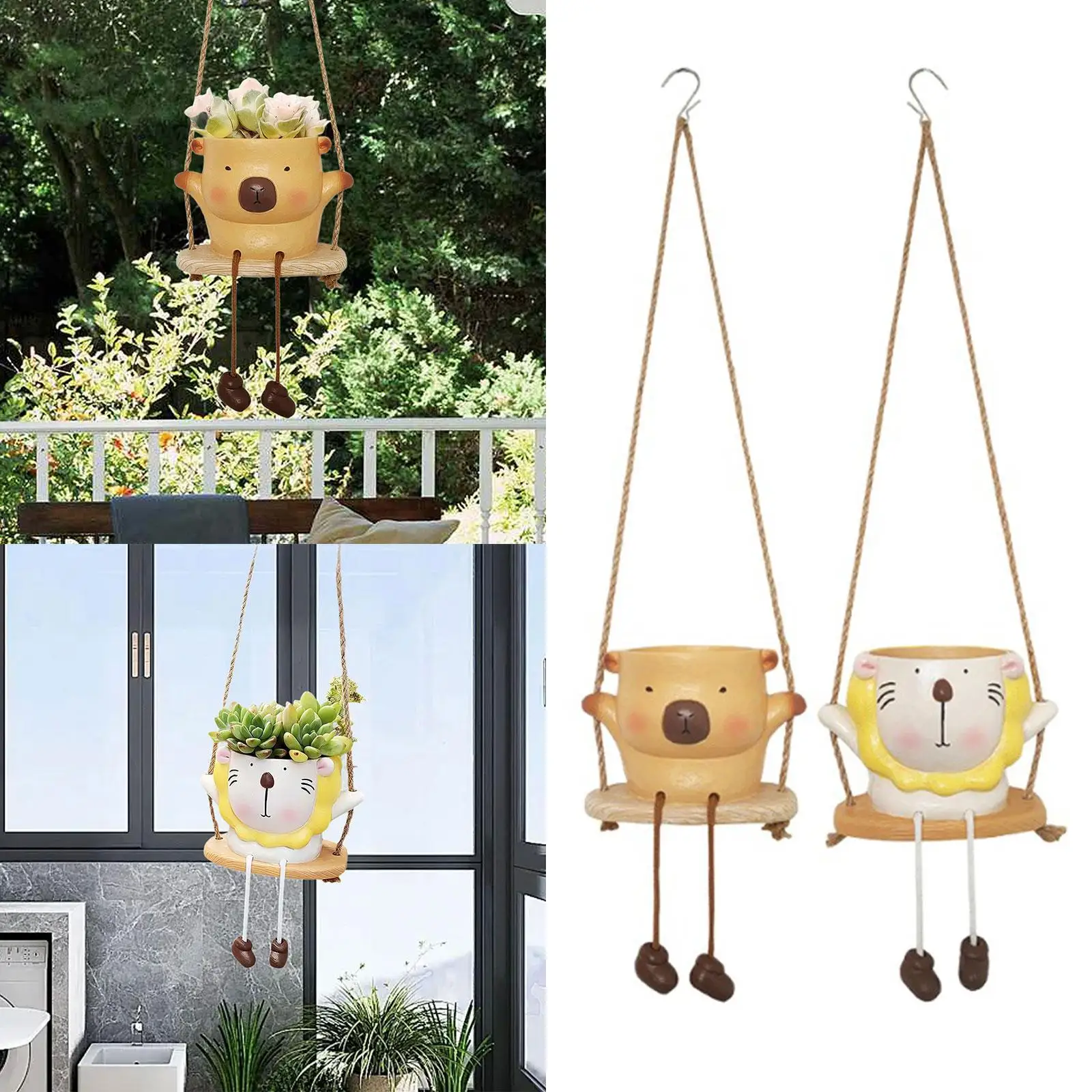 

Animal Shaped Hanging Planter Resin Birthday Gift Multipurpose Ornament Garden Decor for Patio Backyard Indoor Outdoor Yard Home