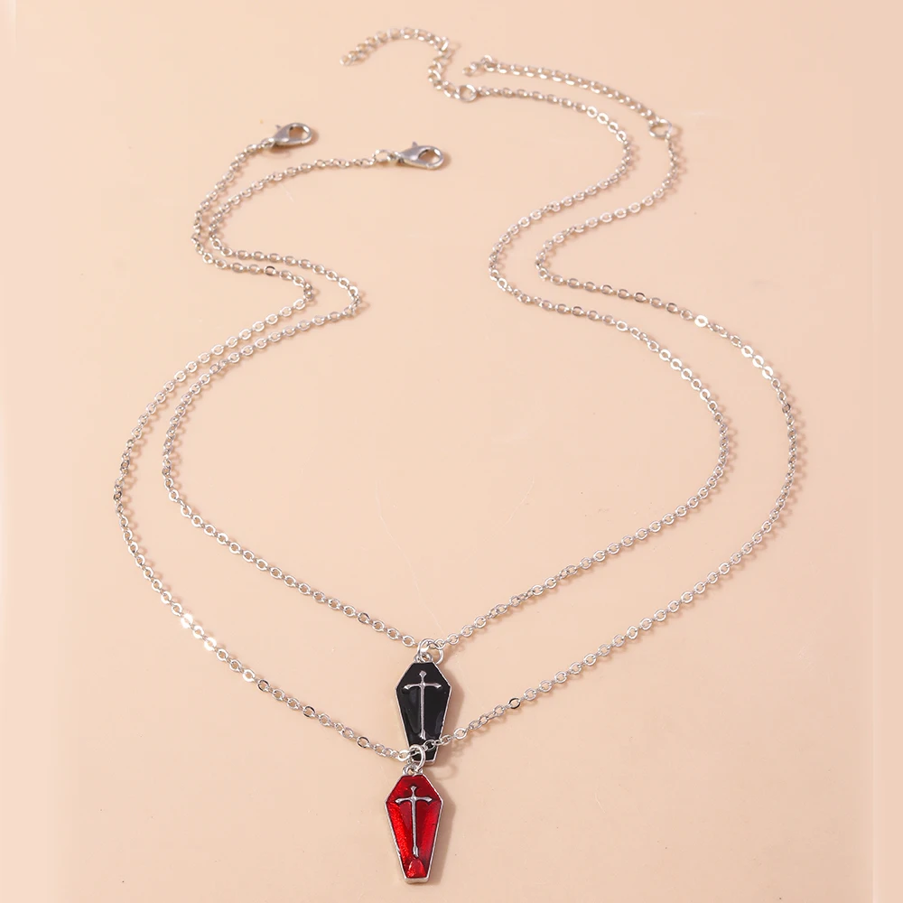 Aihua Nette Emaille Halloween Vampire Kreuz Sarg Freundschaft Paar Halsketten Für Frauen Männer BFF Beste Freundin Halsketten Schmuck – Detail 11