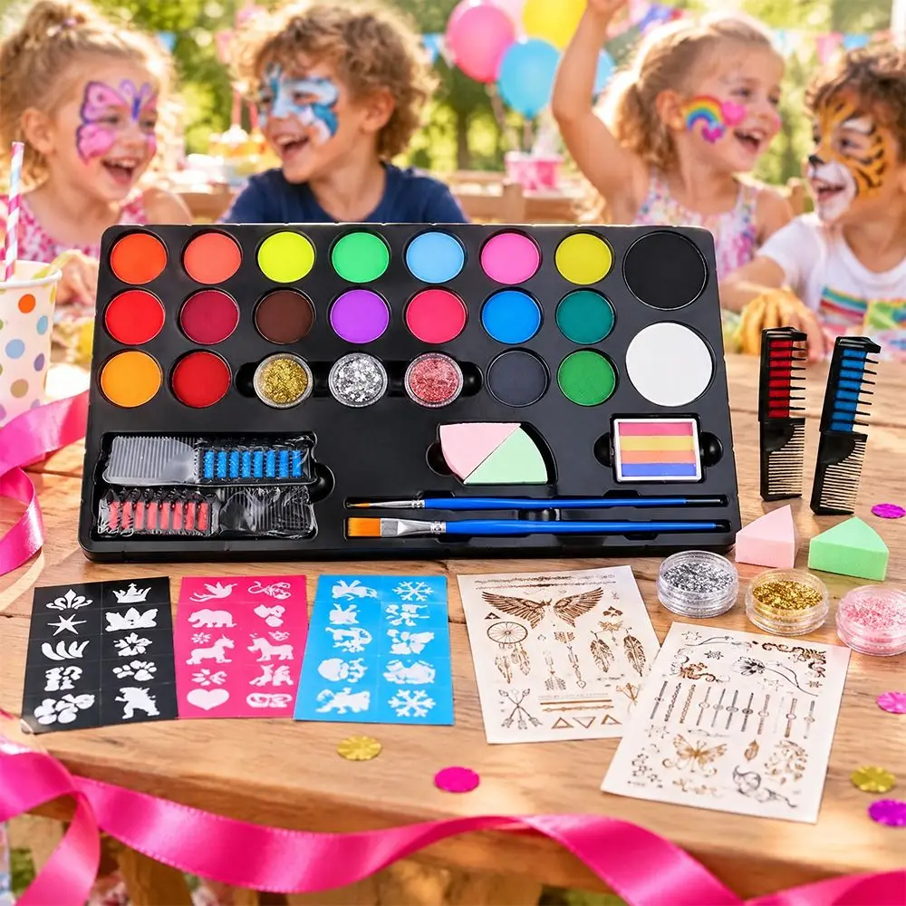20 Colors Watercolor Paint Set Glitter Paint Vivid Colors Face Painting Palette Kit Easy To Color Body Art