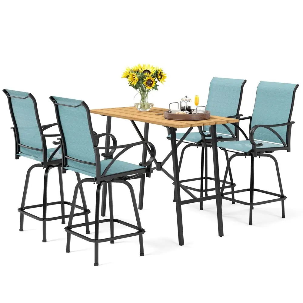 

5 Piece Patio Bar Height Dining Set, Outdoor High Top Patio Table and Chairs Set with 4 Outdoor Bar Stools amp 41 WoodLike Iron