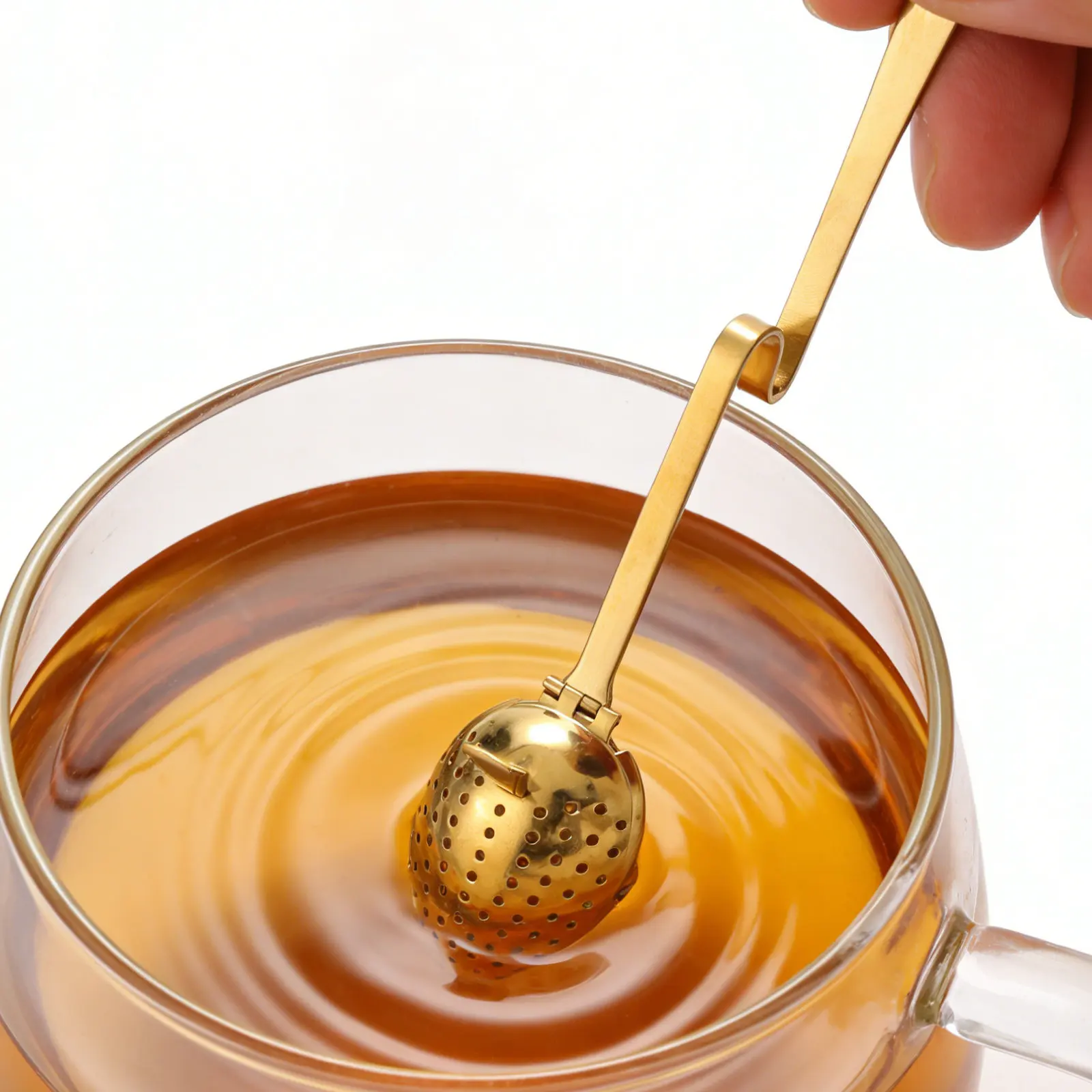 Golden Stainless Steel Tea Strainer Spoon Mesh Infuser Filter with Handle Hanging Diffuser for Loose Leaf Herbs Spices