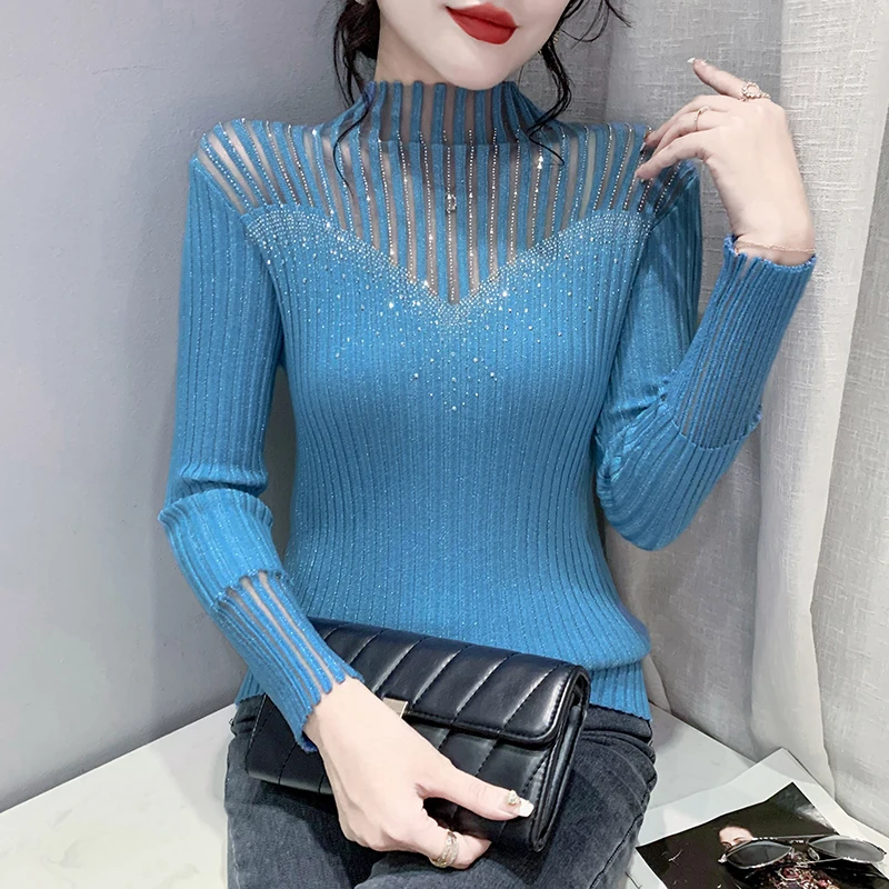 MadBlack European Clothes Sweaters Women Turtleneck Shiny Lurex Warm Slim Knit Top Long Sleeve Pullovers Fall Winter T39831JC