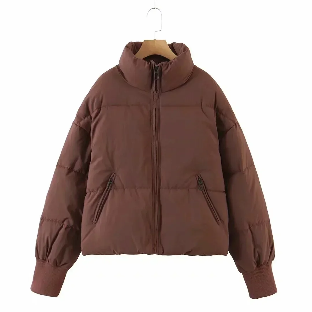 Cotton Winter New Stand Collar Zipper Pocket Thickened Warm Cotton-padded Jacket Coat Women