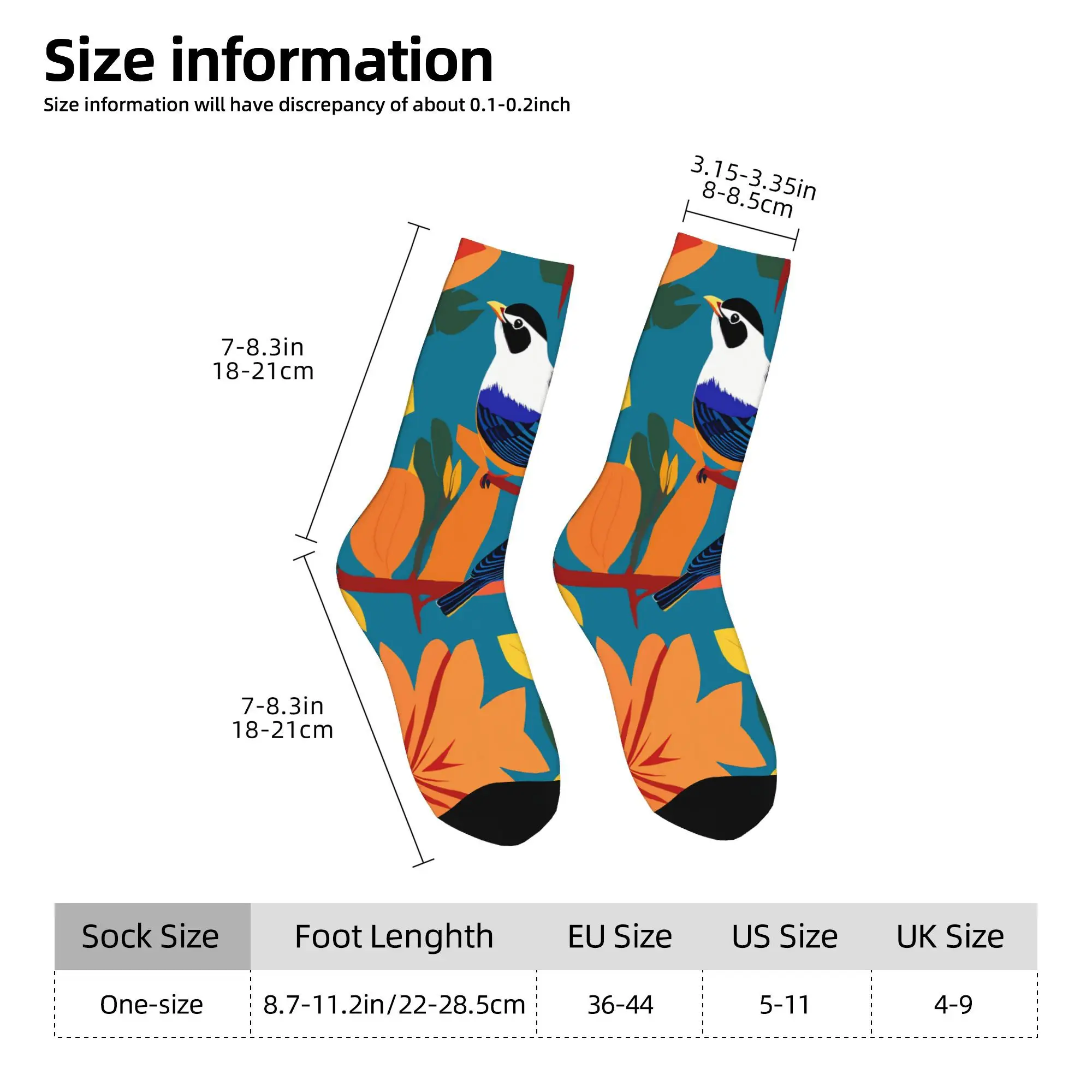 1pc Colorful Birds Background Printed Men's Socks  Novelty Hip Hop Harajuku Pattern Crew Sock Casual Gift