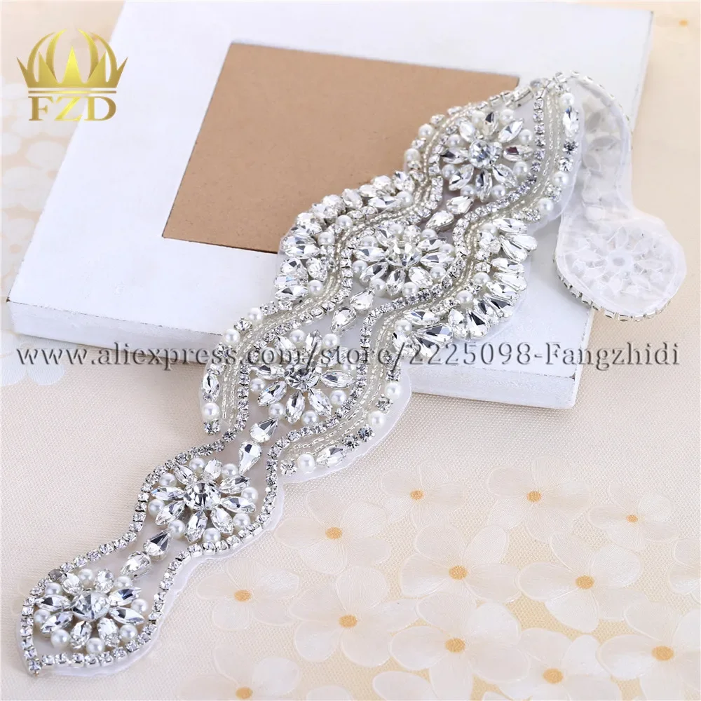 

FANGZHIDI 10 Pieces Hot Fix crystal glass silver rhinestone applique Bridal Dress Applique for Wedding Dress sash Belt DIY stone