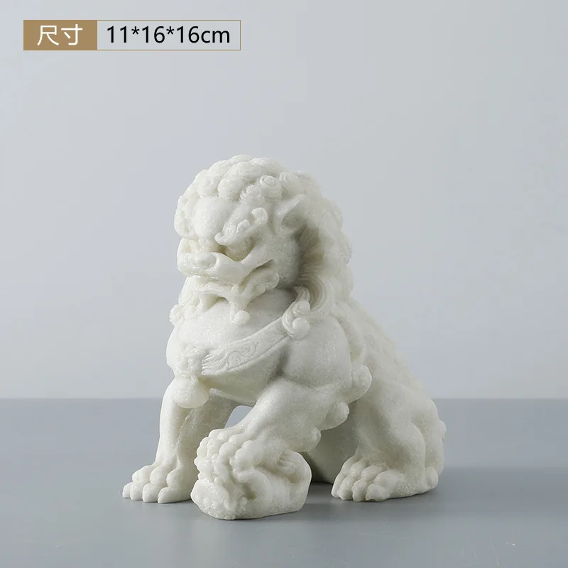 Foo Dogs Statues Pair White Marble Feng Shui Guardian Lion Statues 16Cm A pair