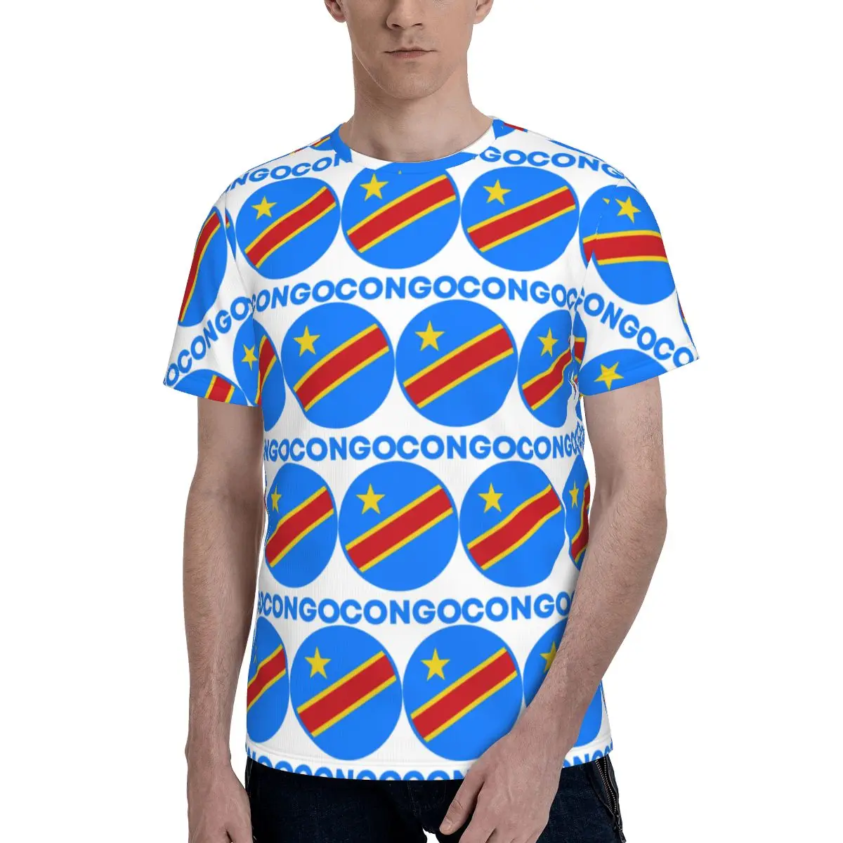 Flag Of Congo Kinshasa Flag Of Zaire T-Shirt for Men Cotton T Shirts Men's Short Sleeve Round Neck Summer Clothes Tops