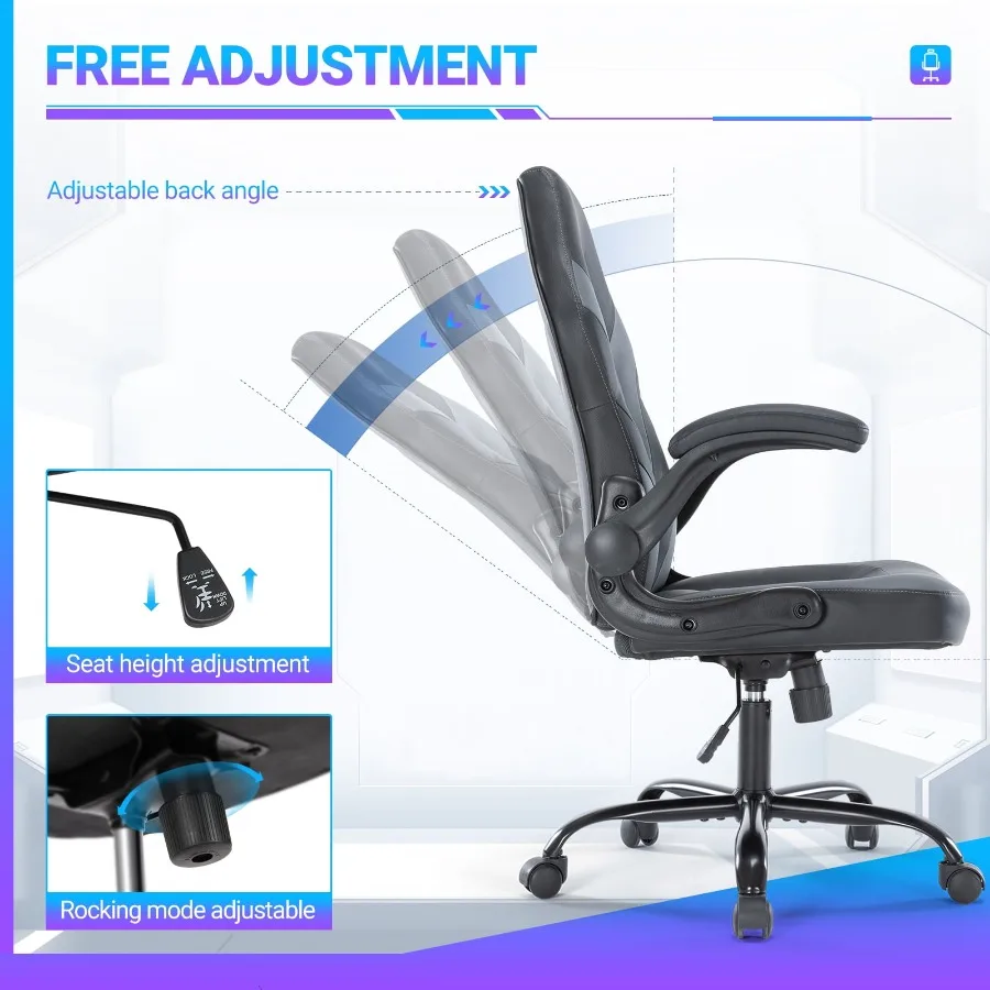 Ergonomic Gaming Chair with PU Leather Adjustable Swivel Computer and Office Desk Chair with Flip-Up Armrests Gray view 5