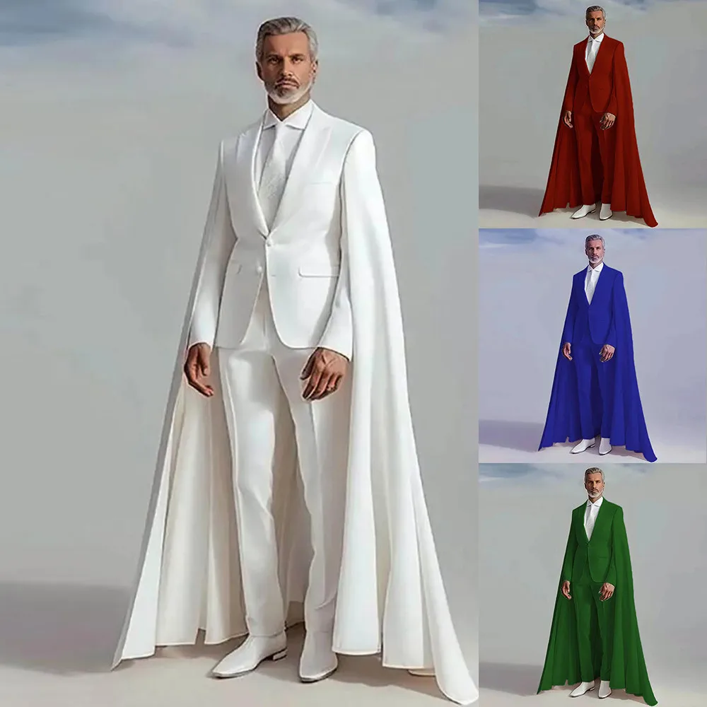 Trajes de boda para novio a la moda para hombre, chaqueta larga personalizada con una botonadura y capa para hombre, esmoquin Formal para fiesta, traje de hombre elegante