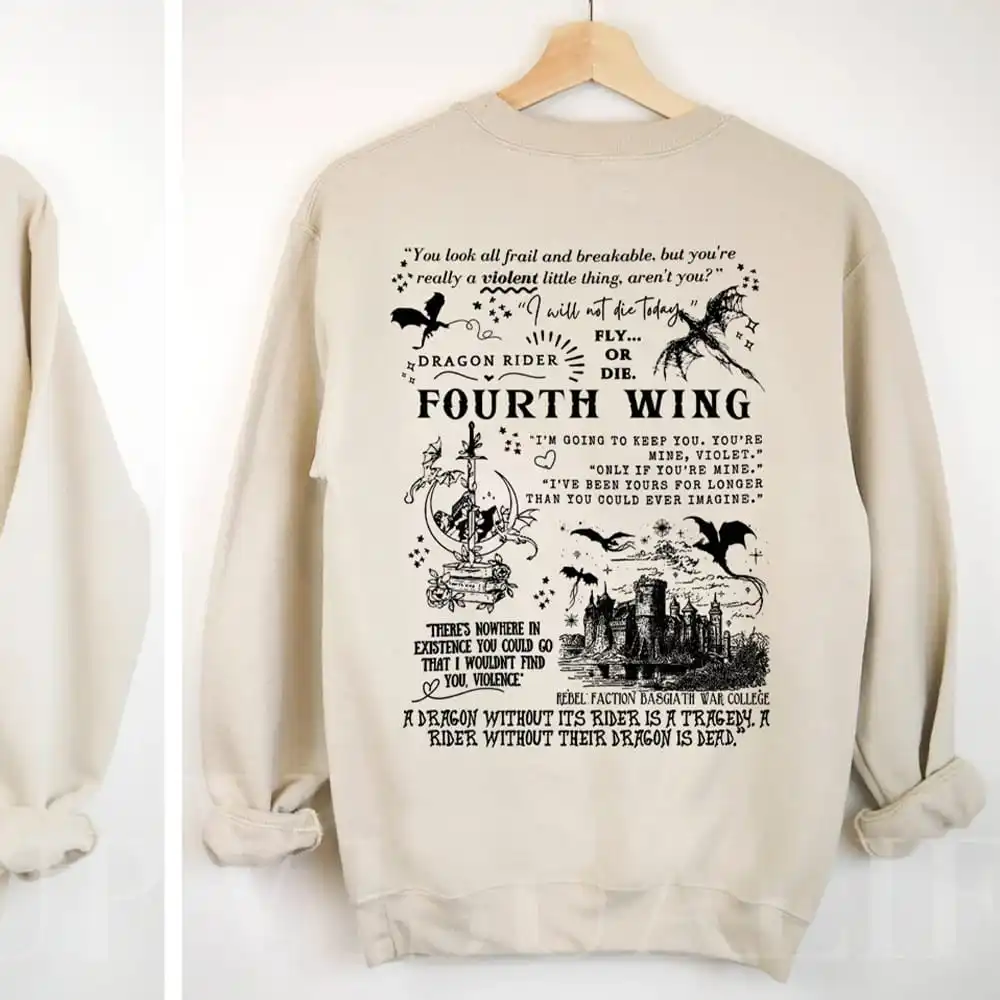Basgiath War College 2-sided Sweatshirt Fourth Wing Comfort Gift for Book Lover Long Sleeve Fleece Sweatshirt Y2K Streetwear