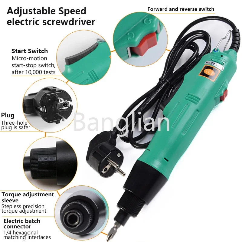 Electric Screwdriver with Variable Speed, Torque Adjustment, High Plug, H6 Speed, 6.35mm, 220V